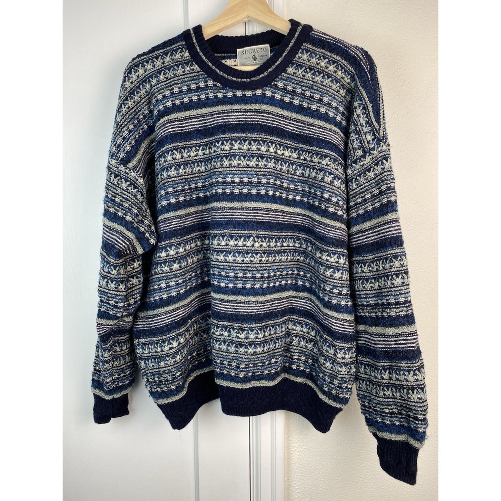 Segreto Men's XL Blue Striped Wool Blend Pullover Sweater Made in Italy